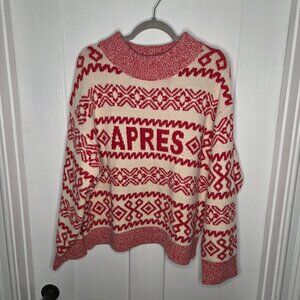 A New Day Apres Ski Sweater Red White Sz XL Chunky Knit Crew Neck